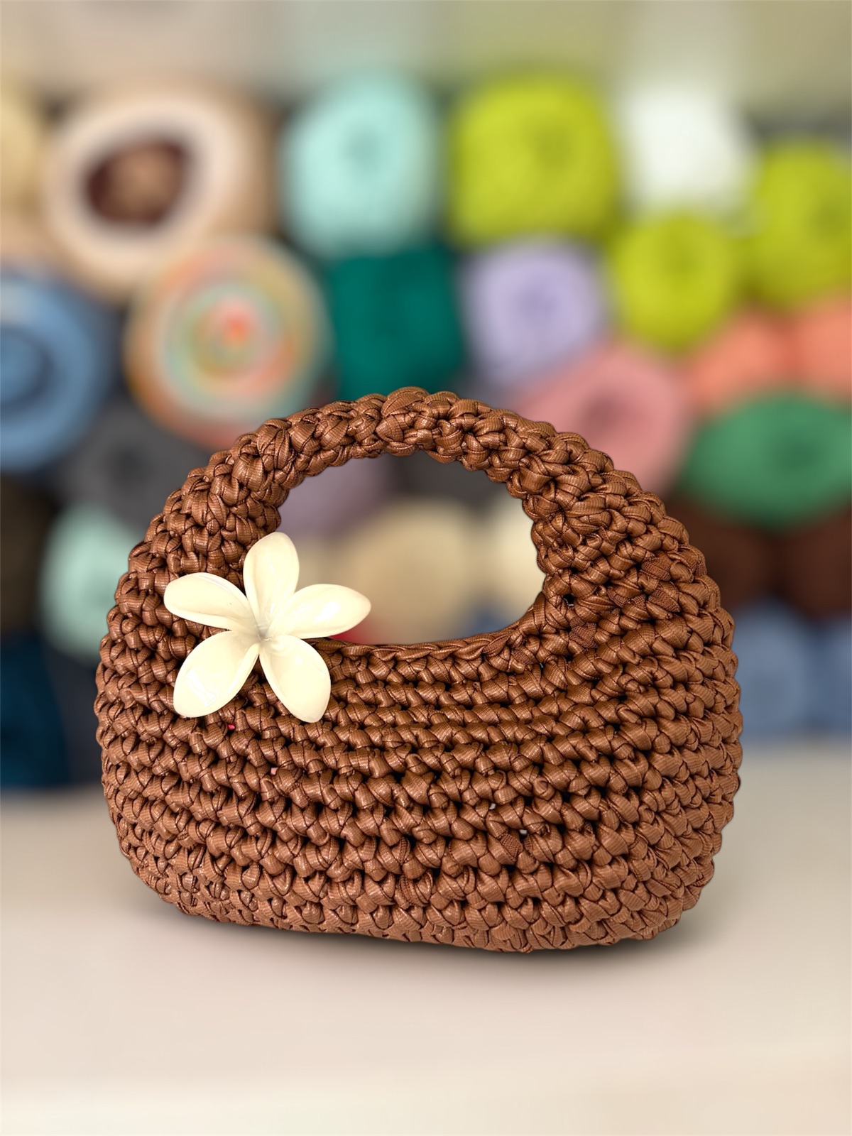 Velora Brown leather — handmade crochet bags in the UAE