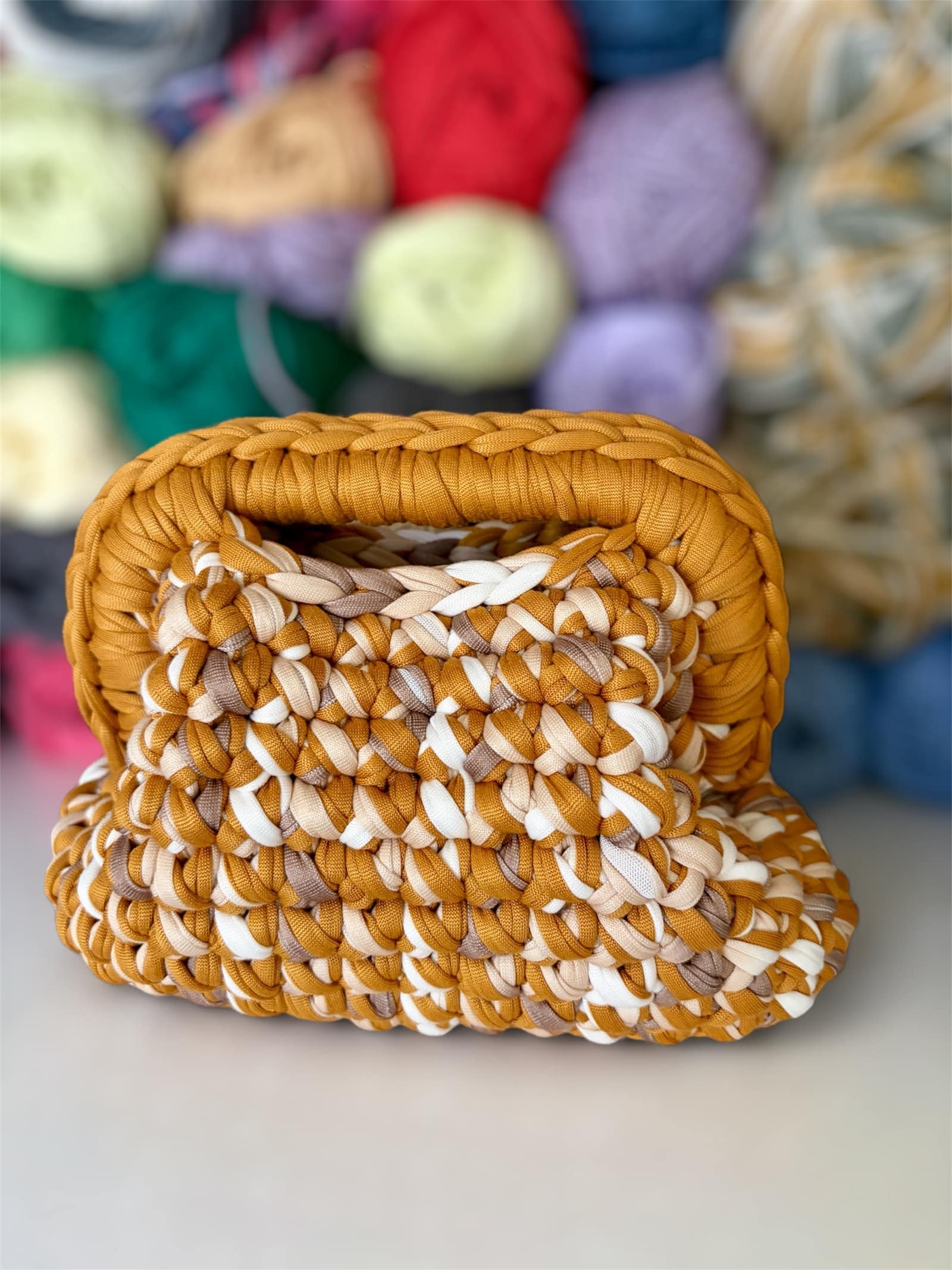 Gaia clutch (golden) — handmade crochet bags in the UAE